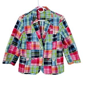 L.L.Bean Women’s Madras Patchwork Plaid Cotton Jacket Blazer Multicolor M